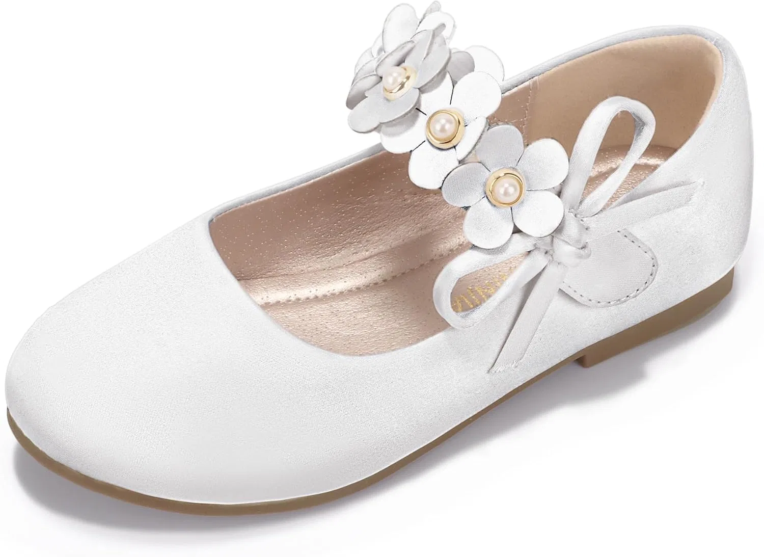 Детские туфли-балетки для девочек с жемчугом PANDANINJIA, Ivory Silk