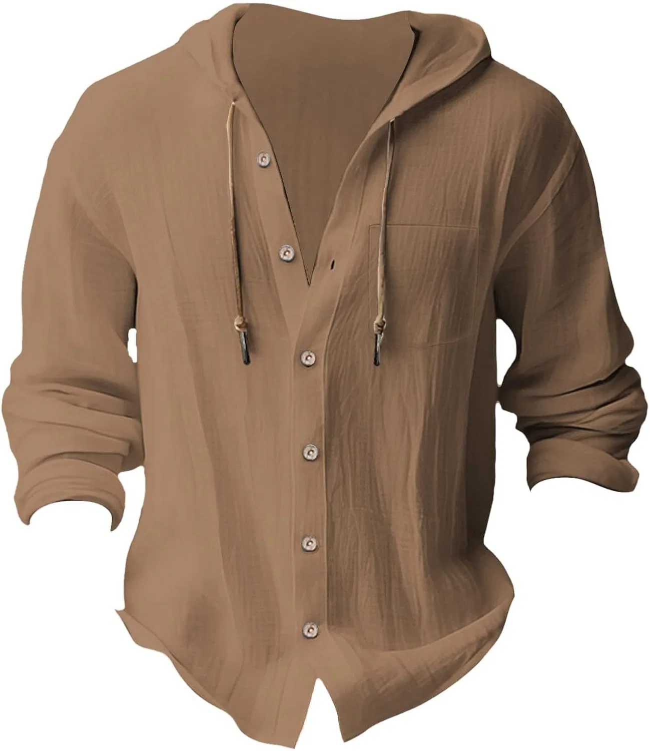 Мужская льняная футболка с капюшоном Cotton Linen, Dark Brown — фото 4