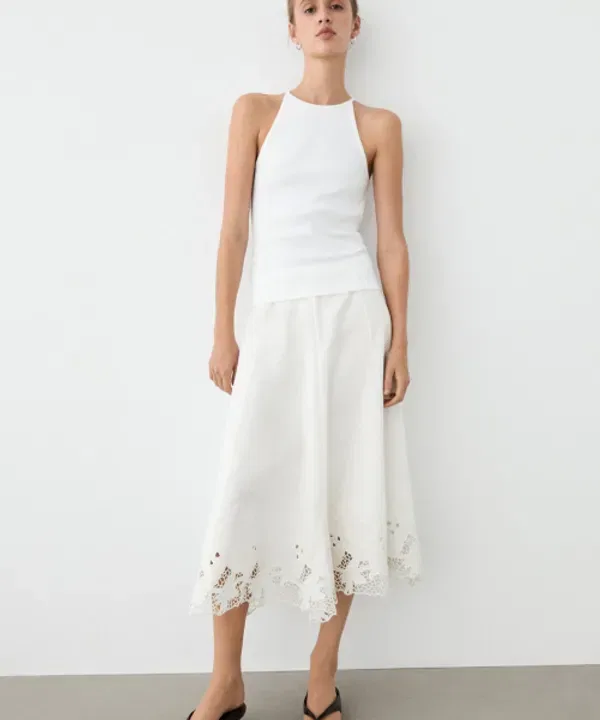 Топ на тонких бретелях из хлопкового микса, Massimo Dutti — фото 4
