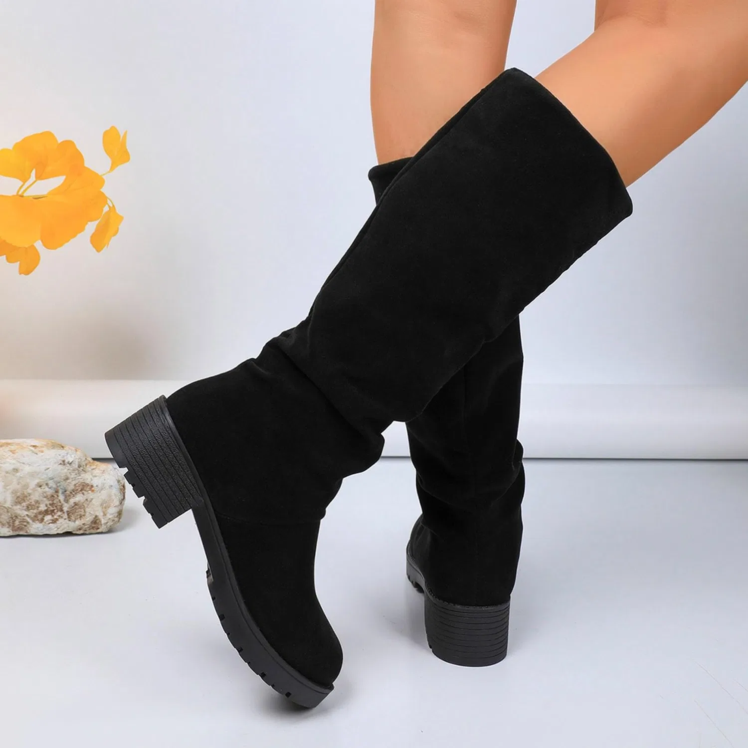Детские сапоги для девочек Calf High Boots Winter Fashion Knee High Boots Comfortable Casual Heeled Boots, Black — фото 4