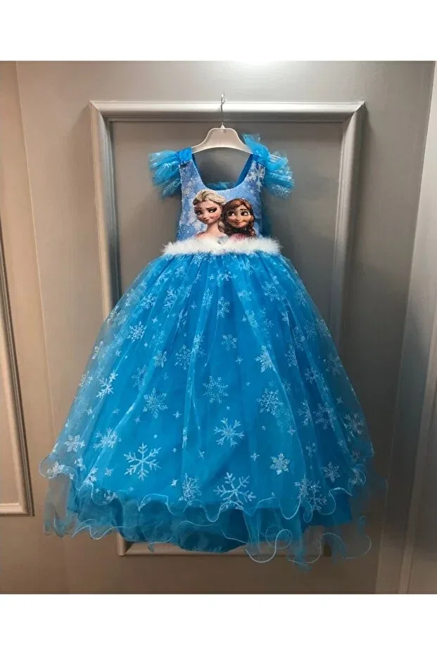 Детское платье для девочек с принтом Elsa Frozen Evening Dress Mıstık Bebe, Blue — фото 2