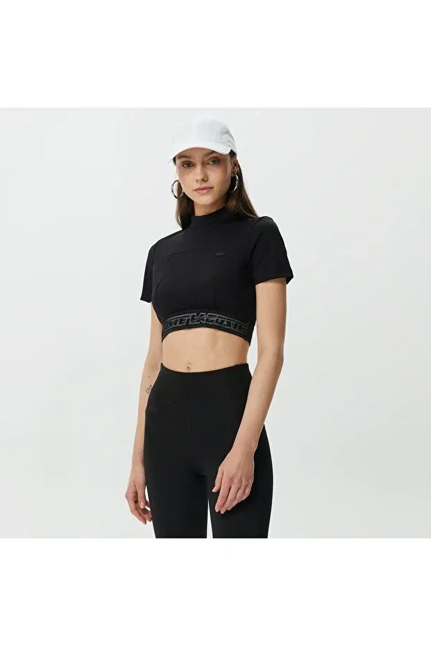 Футболка Lacoste Slim Fit Mock Neck, Черная — фото 3