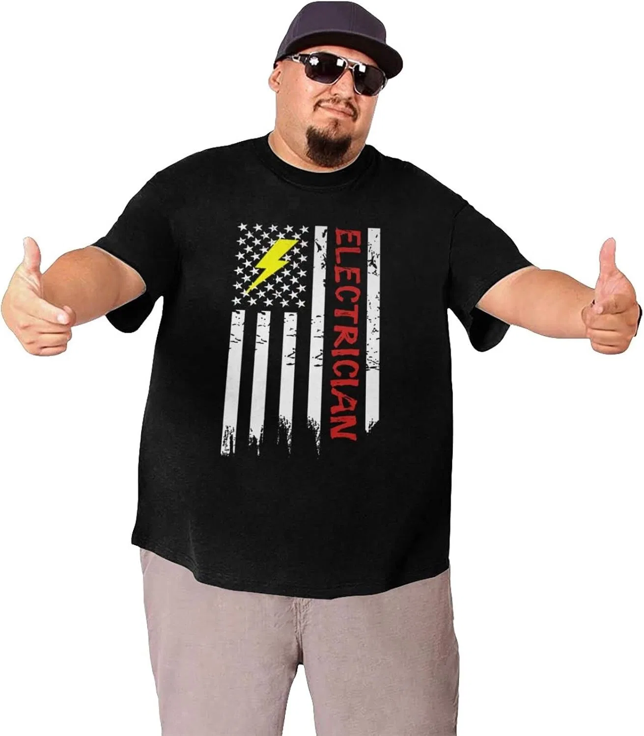 Мужская футболка с принтом Regular Fit, Cotton, Electrician With American Flag2 — фото 3
