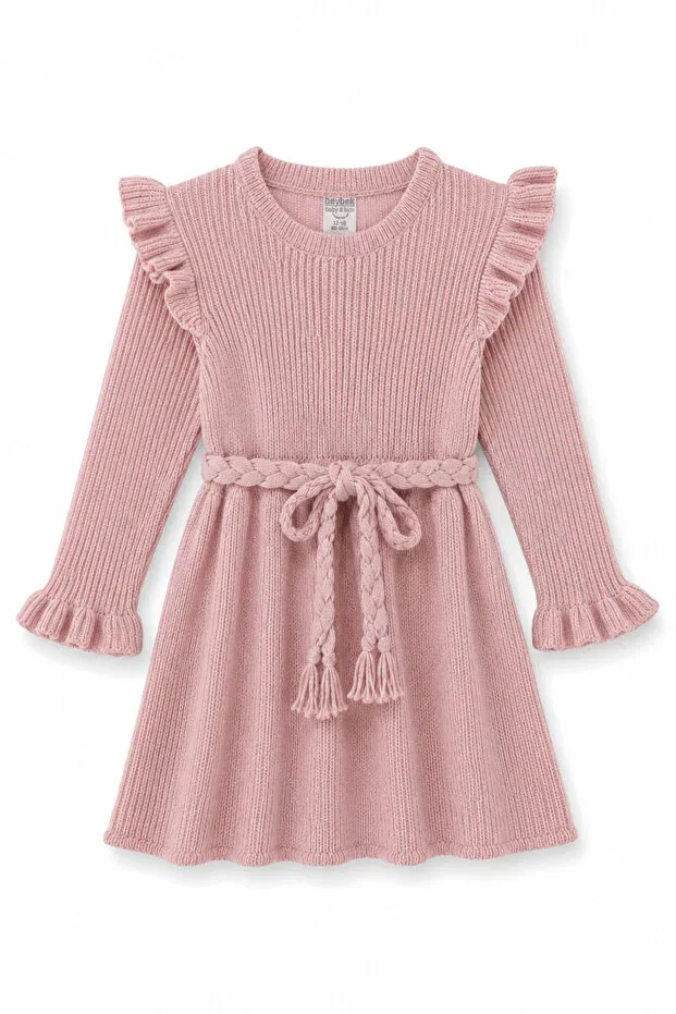 Детское платье для девочек хлопковое Belted Dress Babyhola, Powder — фото 2