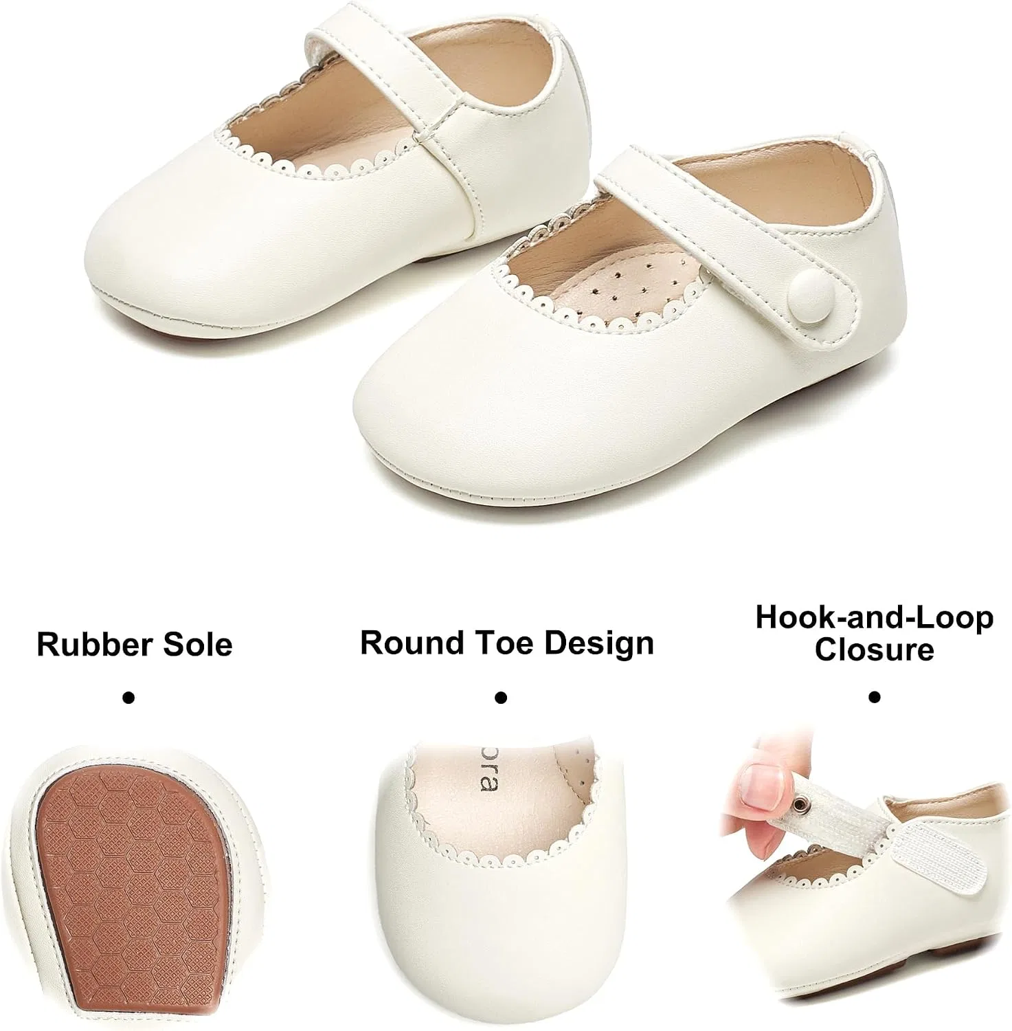 Детские туфли Мэри Джейн на мягкой подошве Moccasins Rubber Sole Crib Shoes Felix & Flora, Ivory White — фото 4
