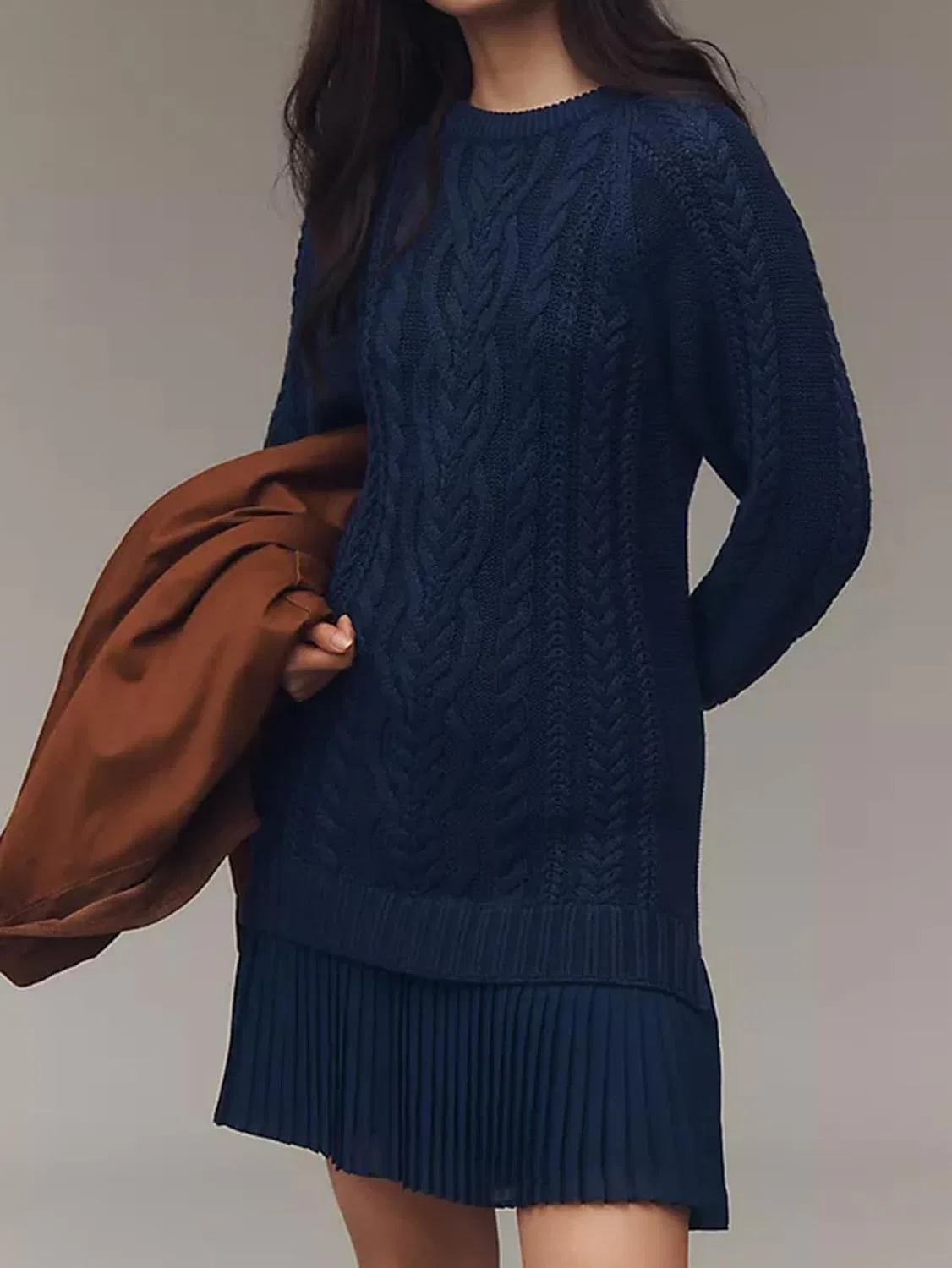 Женское вязаное платье с круглым вырезом и юбкой, Dark Blue — фото 3
