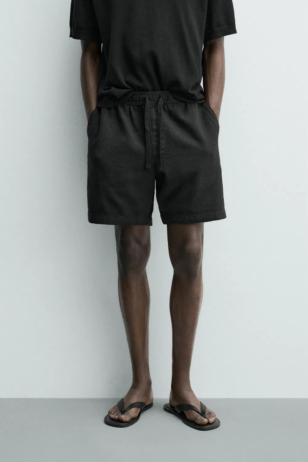 Текстурированные бермудские шорты стандартного кроя ZARA, Black — фото 2