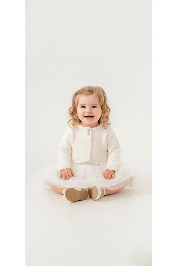 Детское платье для девочек с длинным рукавом Mnk Baby&Kids, Ecru — фото 3