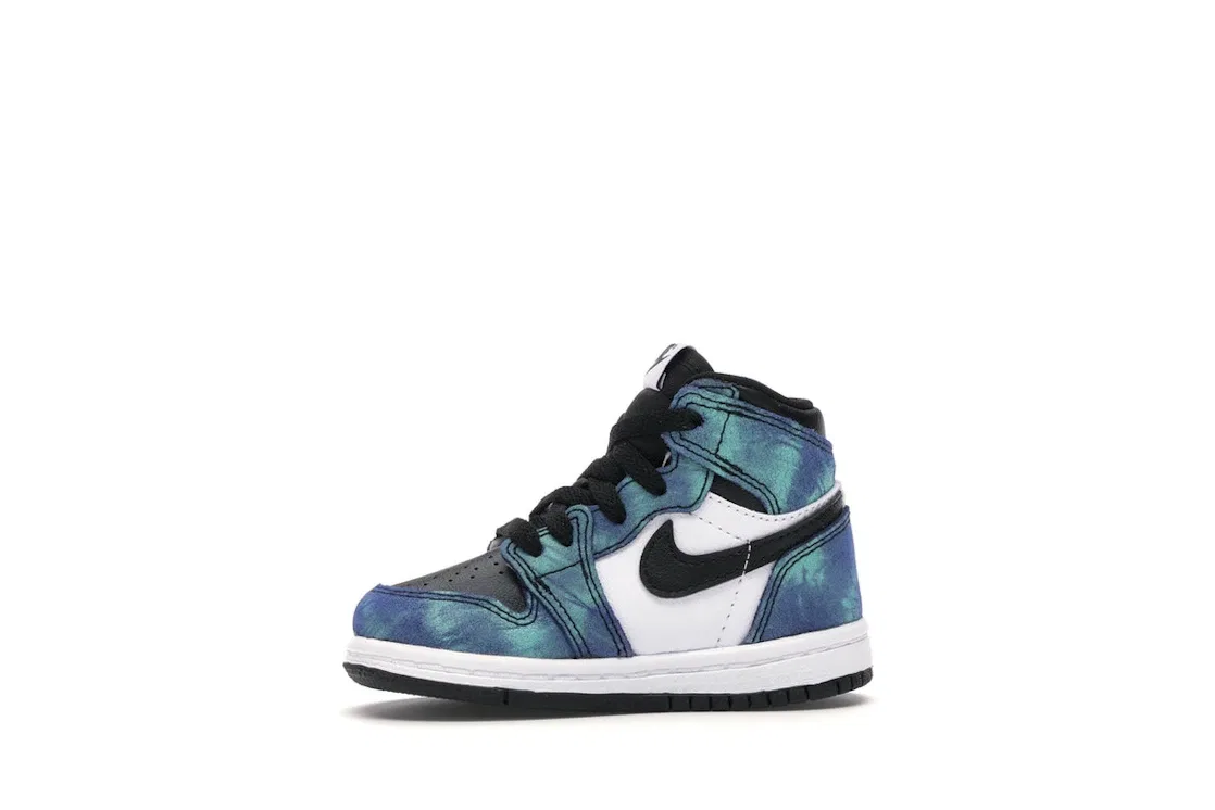 Детские кроссовки с принтом Jordan 1 Retro High Tie Dye Jordan, White/Black-Aurora Green — фото 3