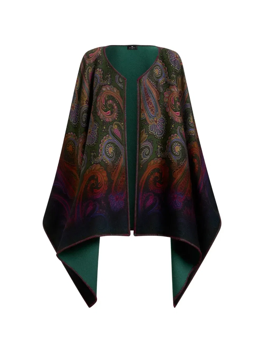 Двусторонний шерстяной кейп с узором пейсли Etro, зеленый