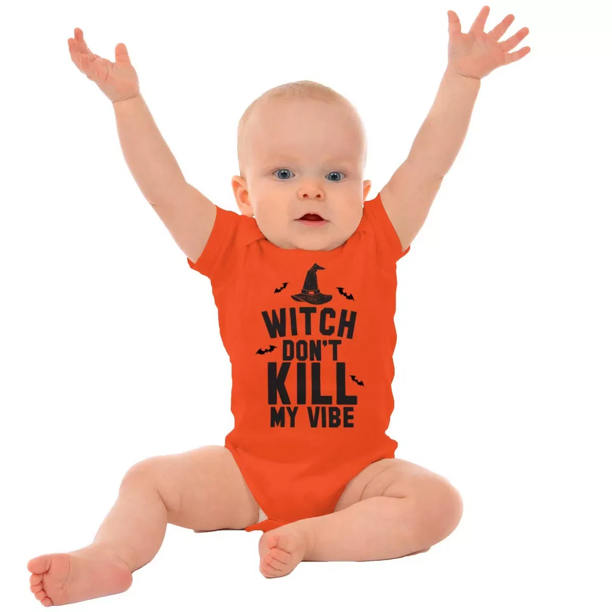 Детское боди с коротким рукавом Halloween Witch Don't Kill My Vibe Brisco Brands, Black — фото 3