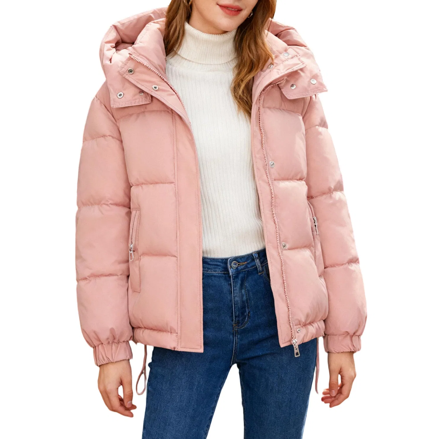 Женское зимнее стеганое пальто с капюшоном, pink
