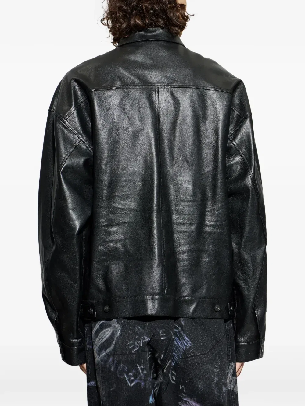Кожаная куртка-рубашка Balenciaga, черный — фото 4