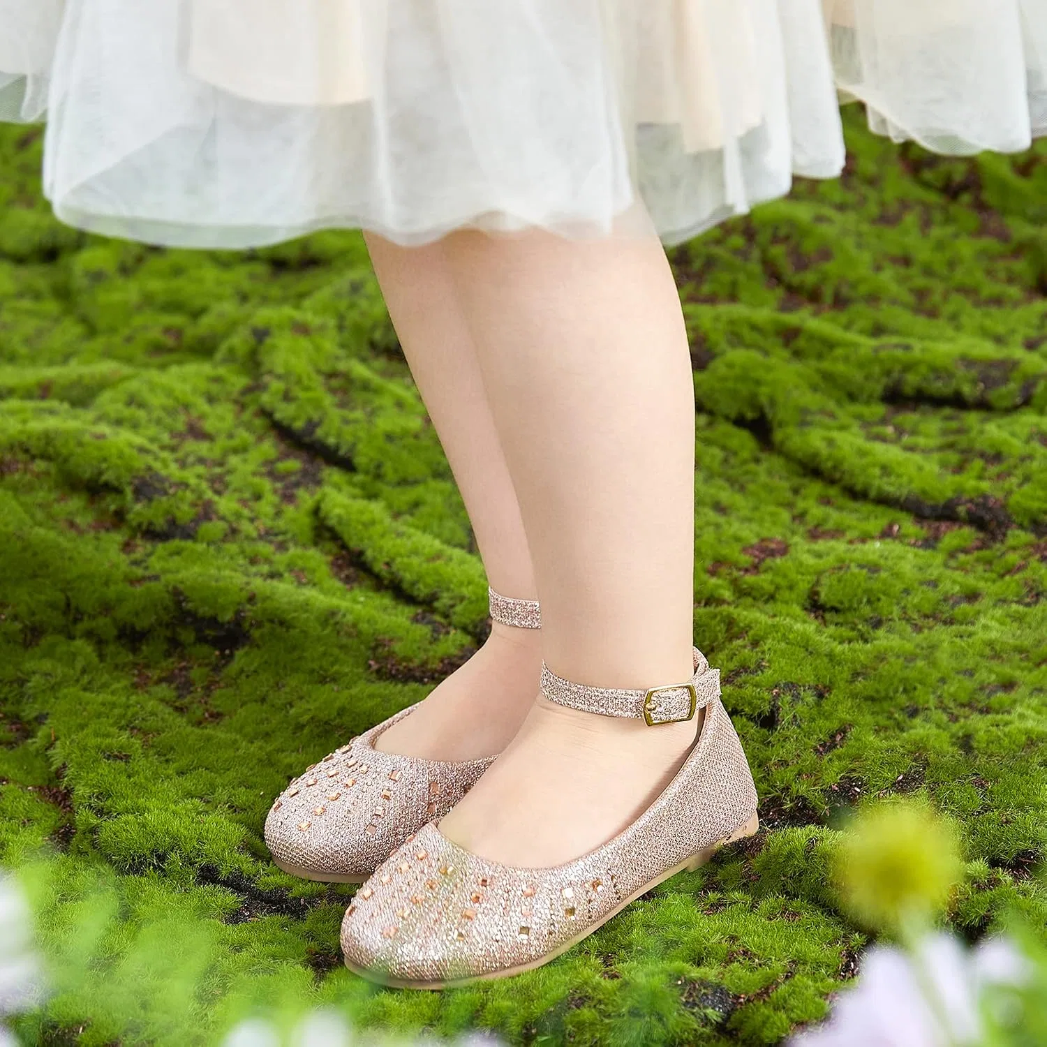 Детские балетки для девочек Flower Girl PHIRAMIN, Sequin Champagne — фото 2