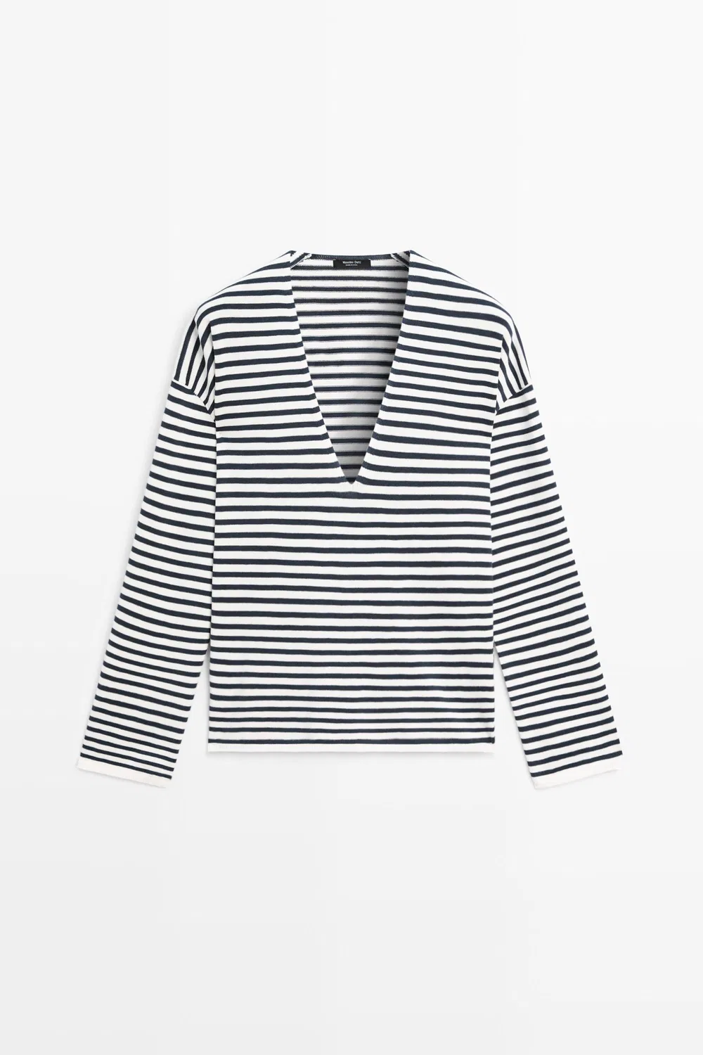 Свитер Massimo Dutti Striped V-Neck Knit , кремовый/темно-синий — фото 2