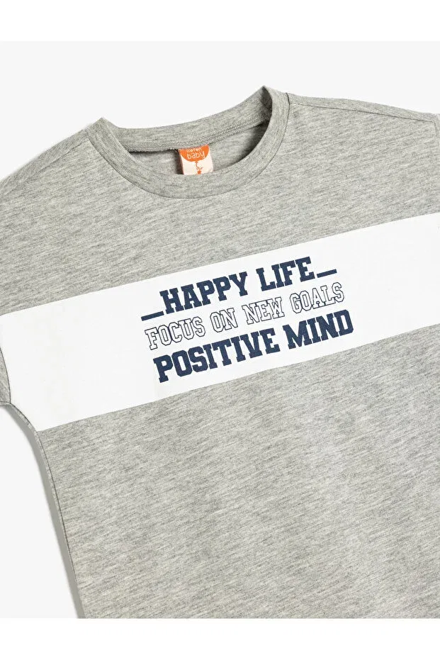 Детская футболка с принтом Slogan printed crew neck short sleeve t-shirt Koton, Gray — фото 3