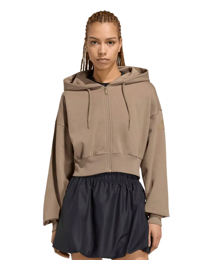 Женская куртка-худи на молнии из флиса Essentials Contemporary Full-Zip Hooded Jacket adidas, Khaki Six