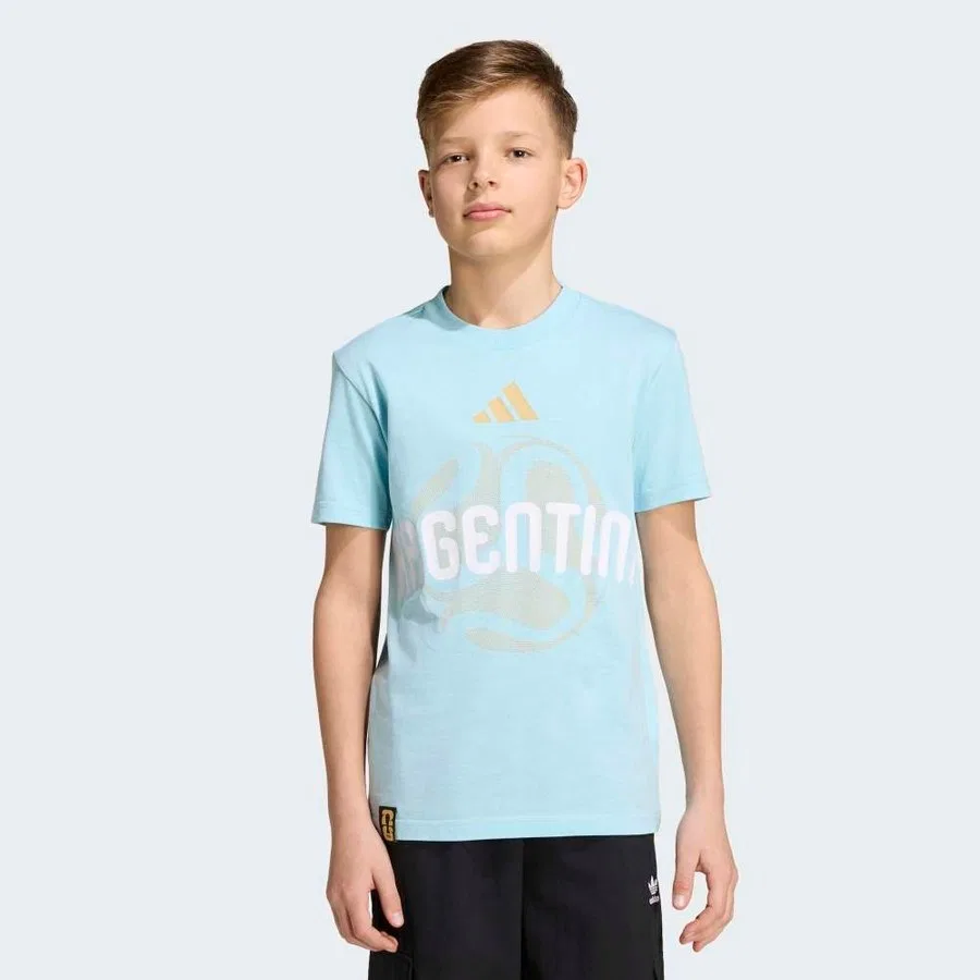 Детская футболка с длинным рукавом adidas ARG OLP TEE Y FIFA World Cup 2026 Argentina, Бирюзовый