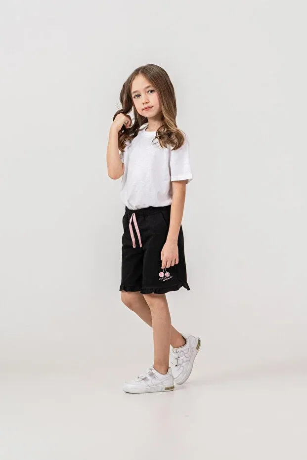 Детские шорты для девочек с принтом Ruffled Cherry Mışıl Kids, Black — фото 3