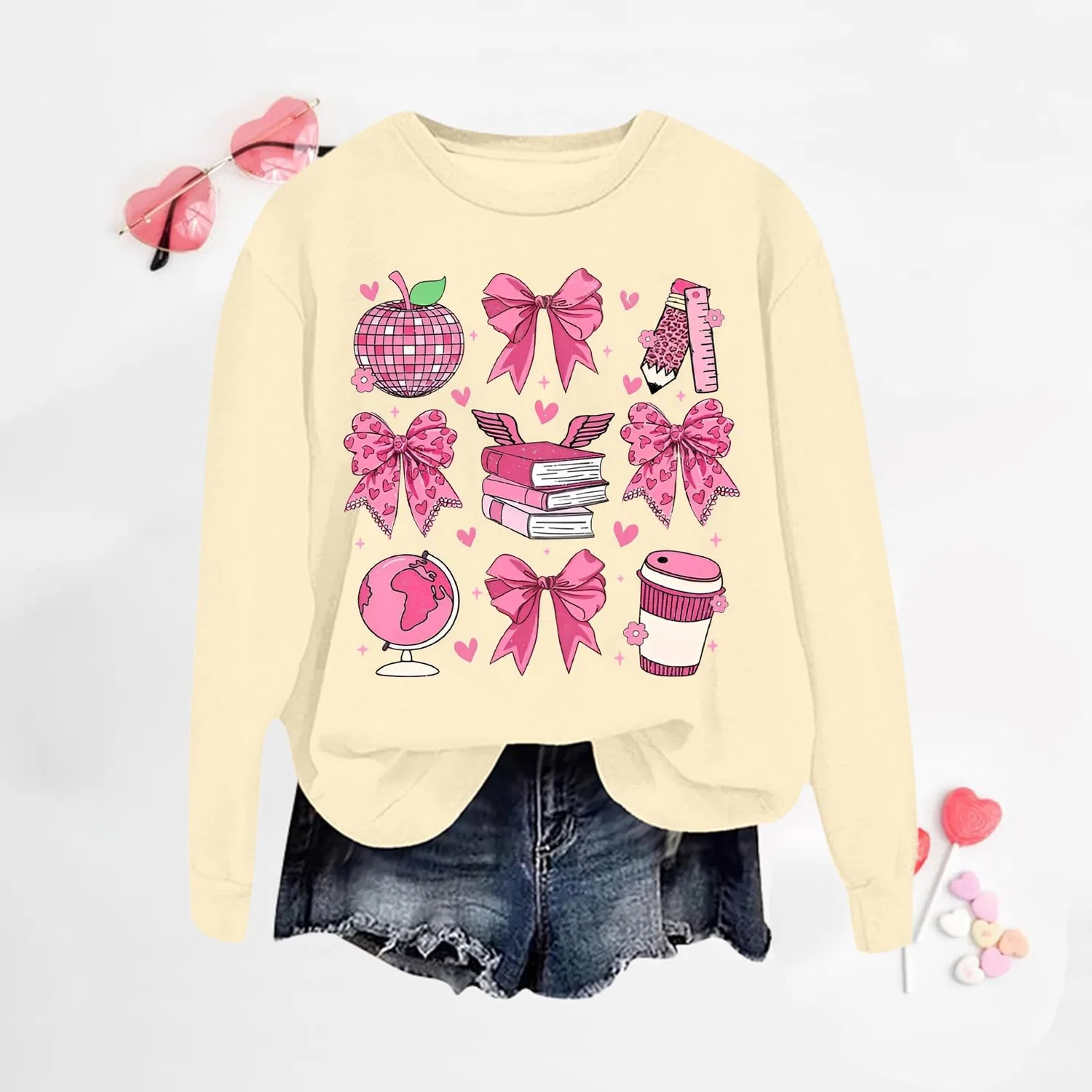 Женский свитшот с рождественским принтом Elegant Christmas Print, Beige-2 — фото 2
