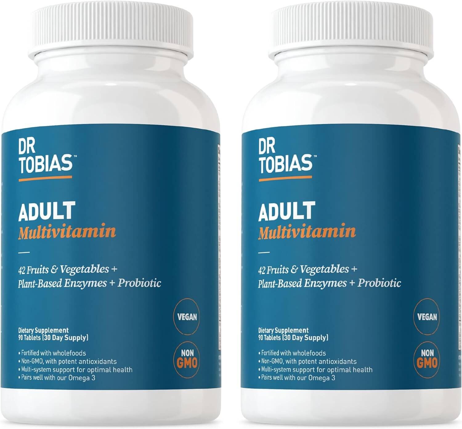 

Мультивитамины Dr. Tobias Adult For Women & Men Energy & Immune Support Non-GMO, 2 банки х 90 таблеток