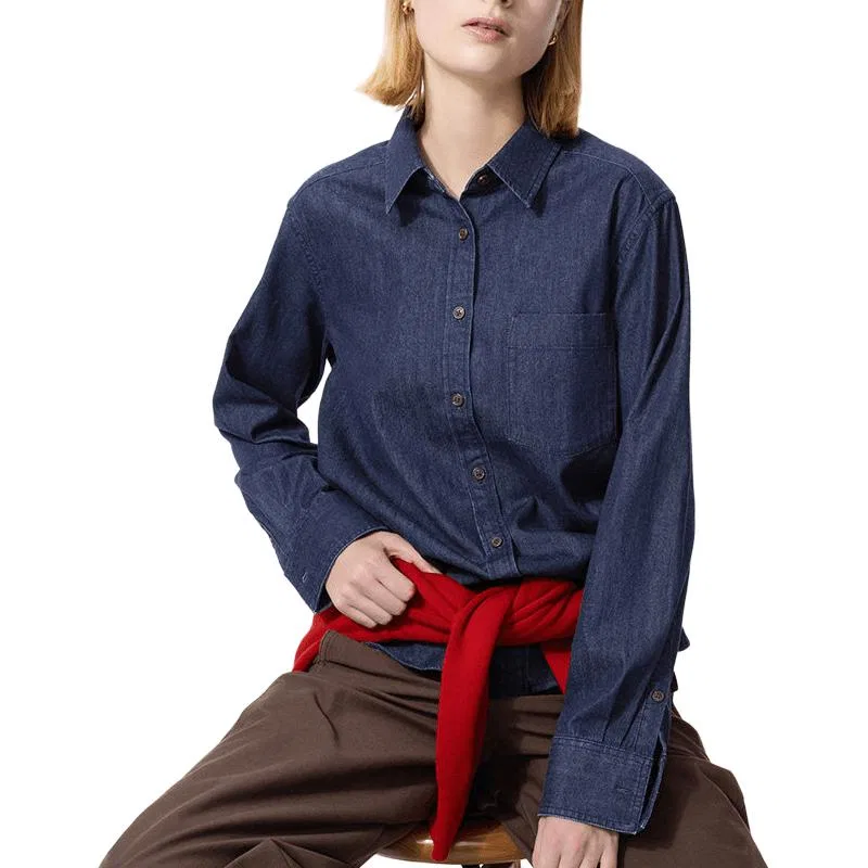Женская рубашка с лацканами Navy Blue UNIQLO, Navy Blue