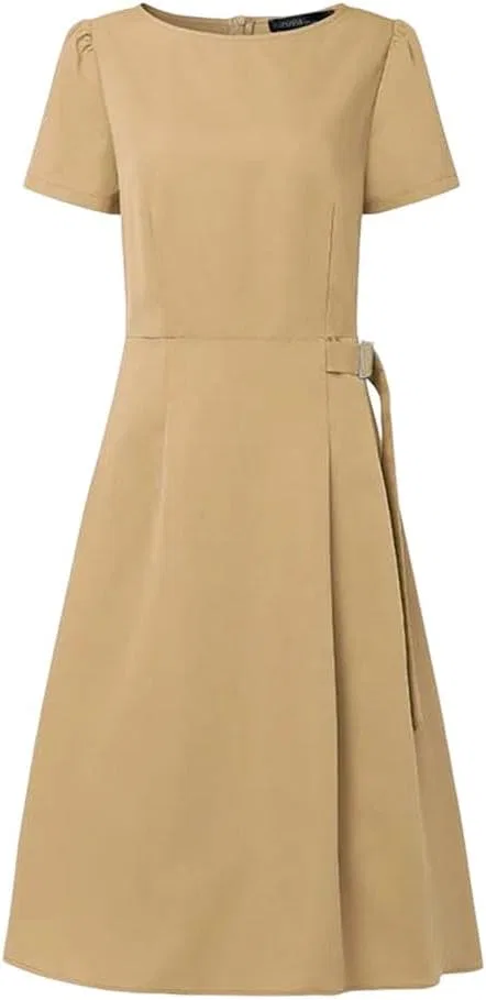 Женское платье-миди с коротким рукавом Casual, Khaki