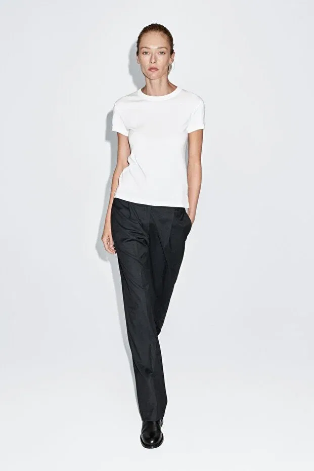 Женская хлопковая футболка с коротким рукавом Massimo Dutti, Cream
