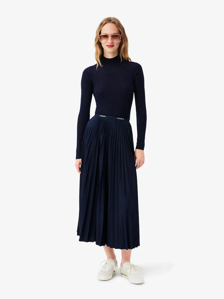 Юбка длинная LACOSTE Poly, плиссированная, темно-синяя