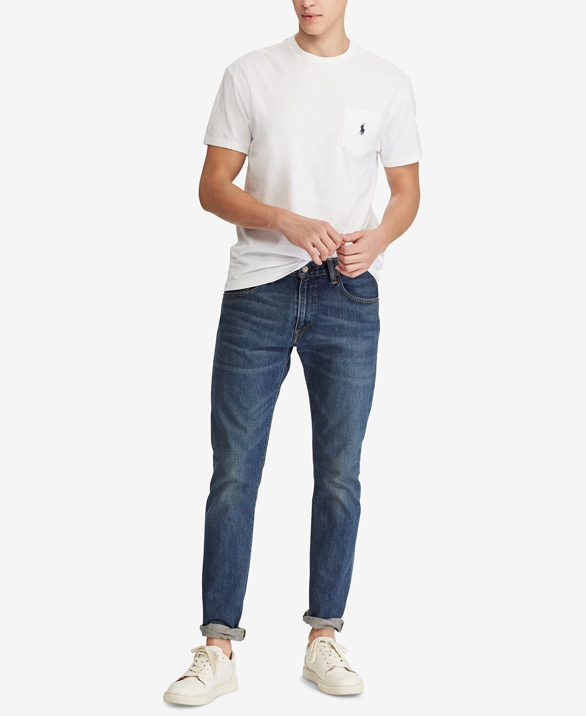 Мужская классическая футболка с круглым вырезом и карманами Polo Ralph Lauren, белый — фото 4