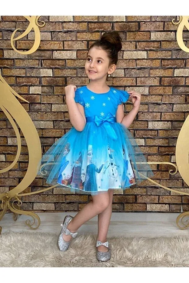 Детское платье для девочек с принтом Frozen Elsa Themed Summer Girl's Dress Neşeli Bebe, Blue