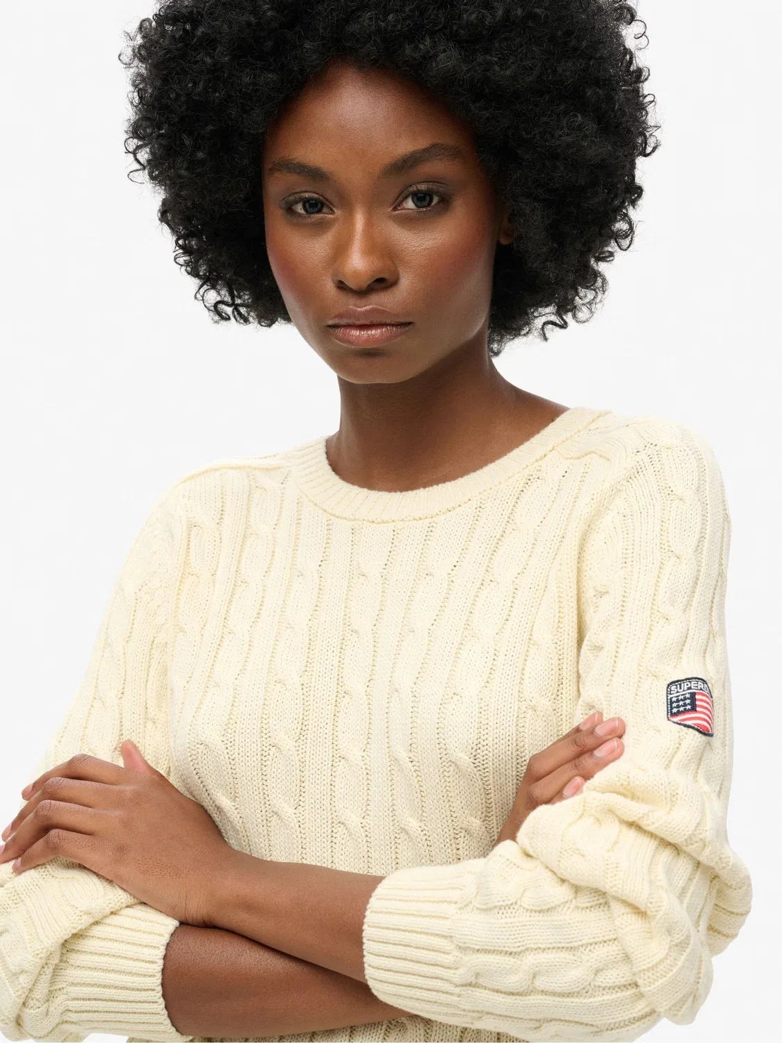 Джемпер свободного кроя с кабельной вязкой Slouchy Cable Knit Superdry, белый