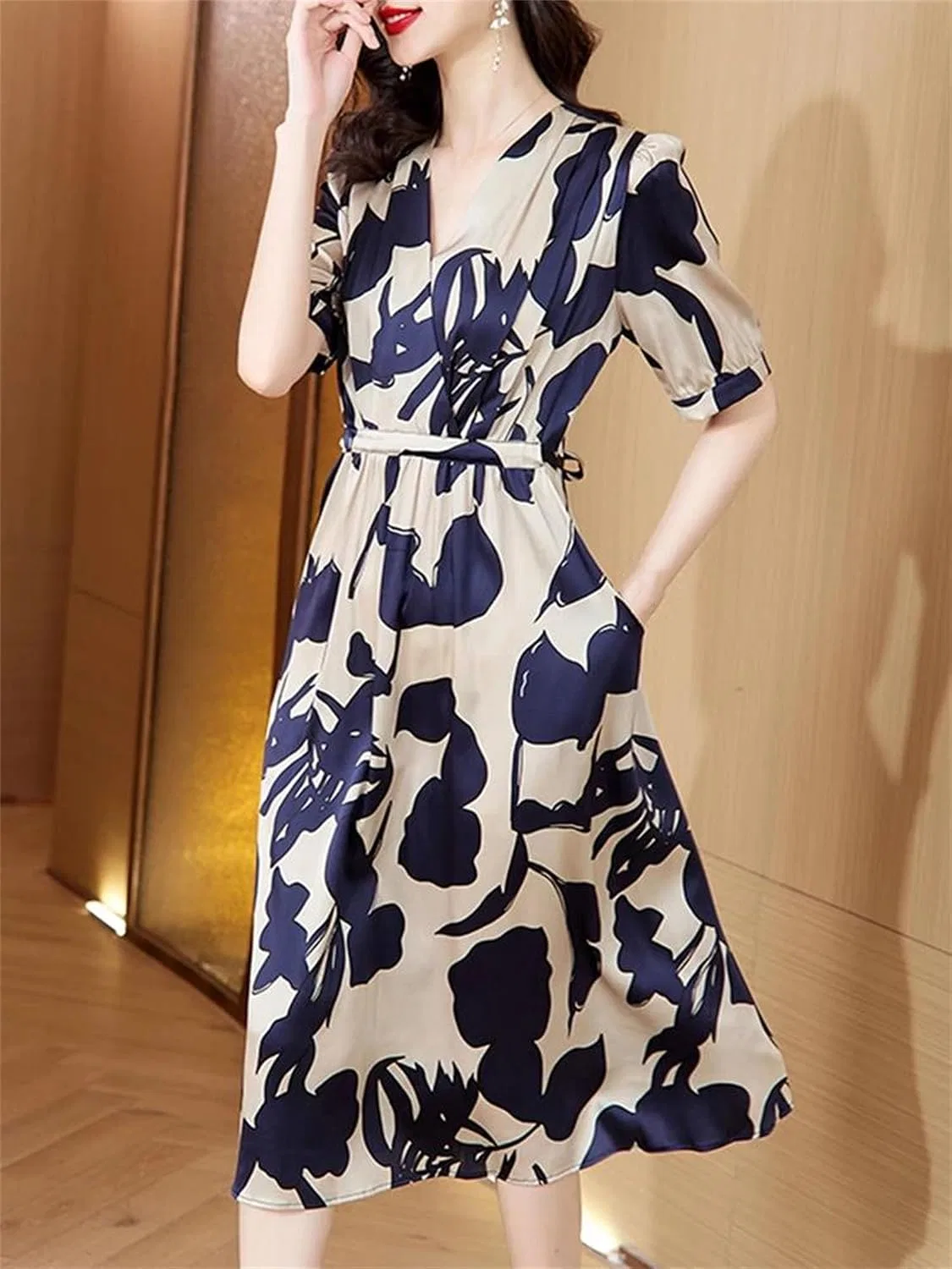 Женское платье с цветочным принтом A-силуэта, Silk Luxury, Blue — фото 3
