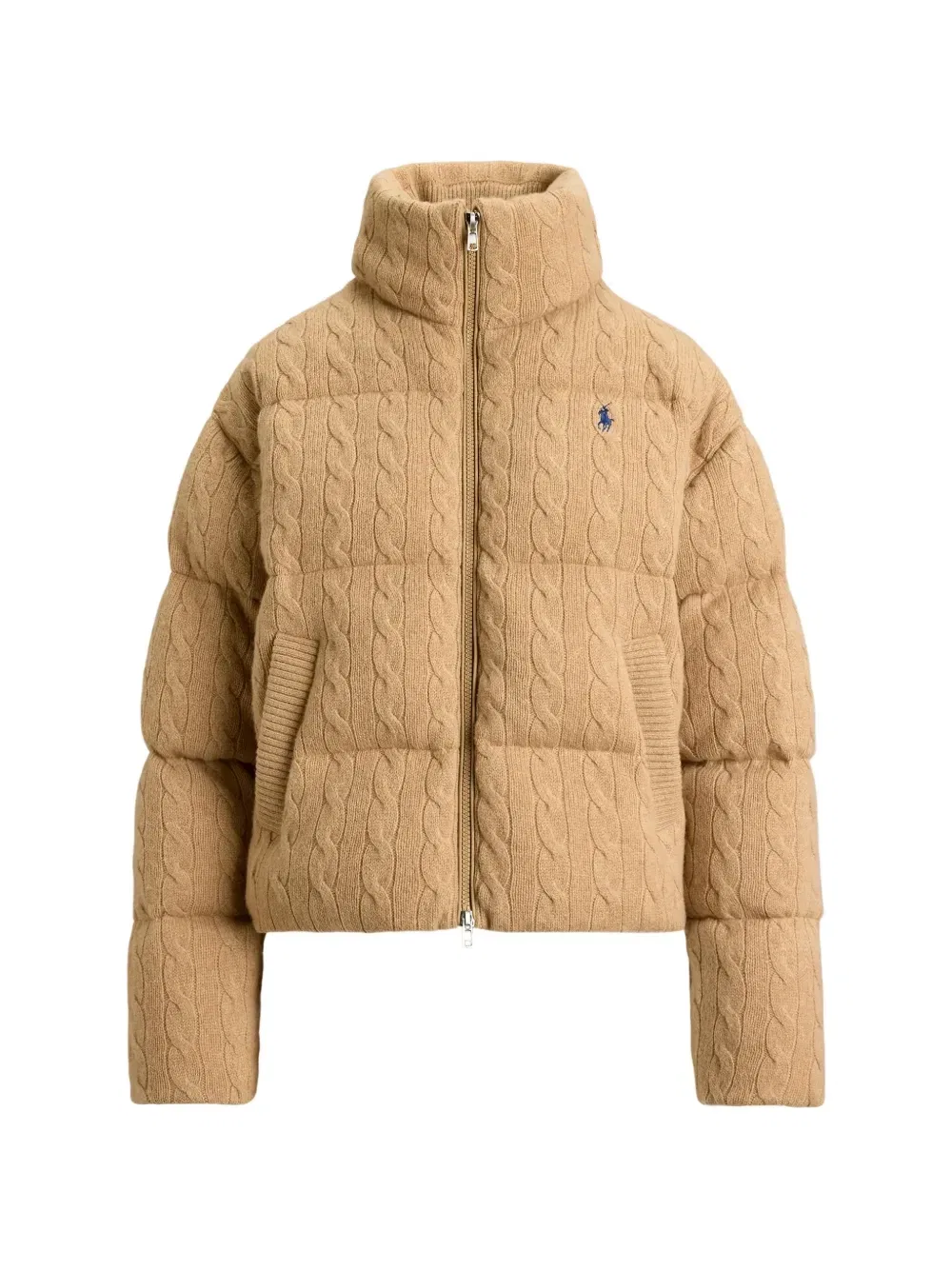 Стеганый пуховик фактурной вязки Polo Ralph Lauren, коричневый