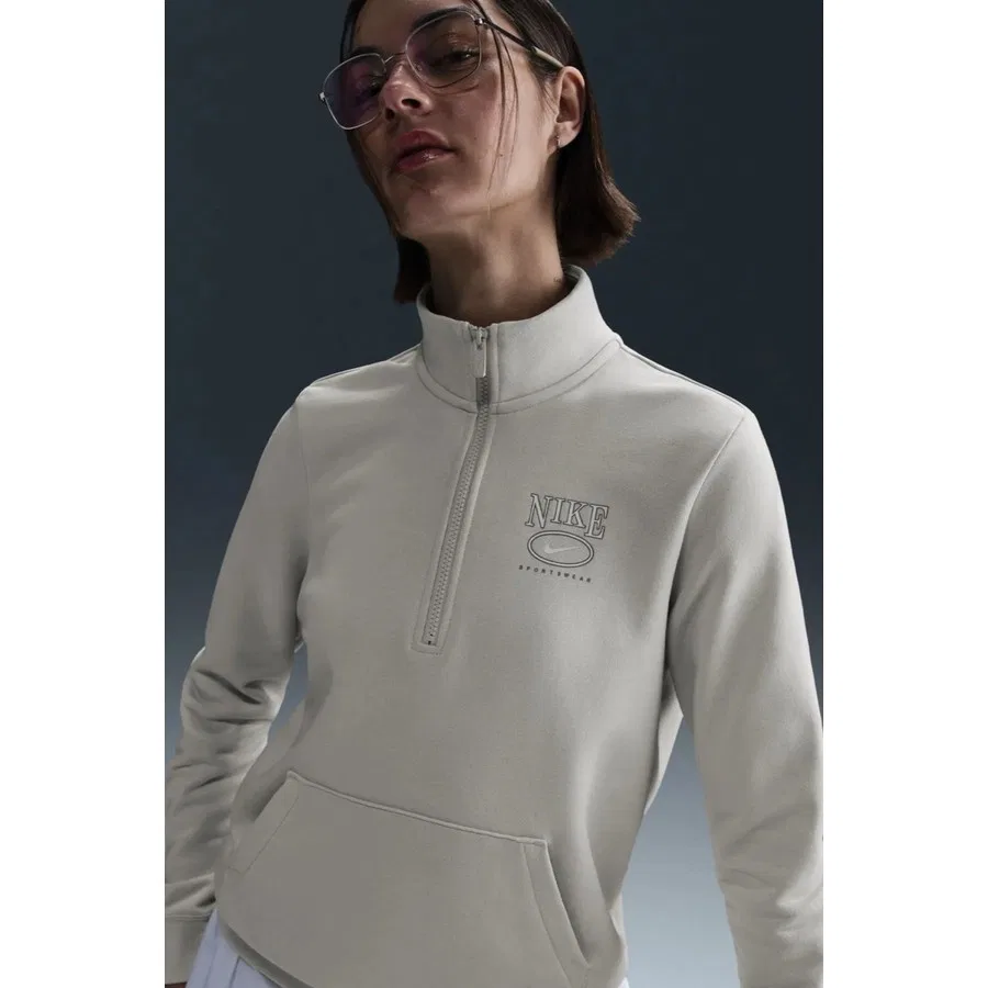 Свитшот женский с четвертью фермуаром и высоким воротом Club Fleece Mock Gx Qz Top Nike, Кремовый