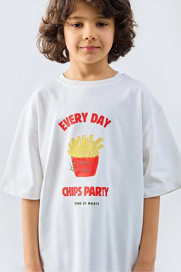 Детская футболка с принтом Chips Party Printed Tshirt Marvy, Nude Color
