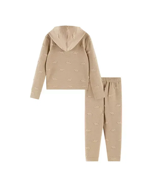 Детский комплект для мальчиков с капюшоном Embossed Hooded Sweatshirt & Bottom Set Andy & Evan, Taupe Bear — фото 2
