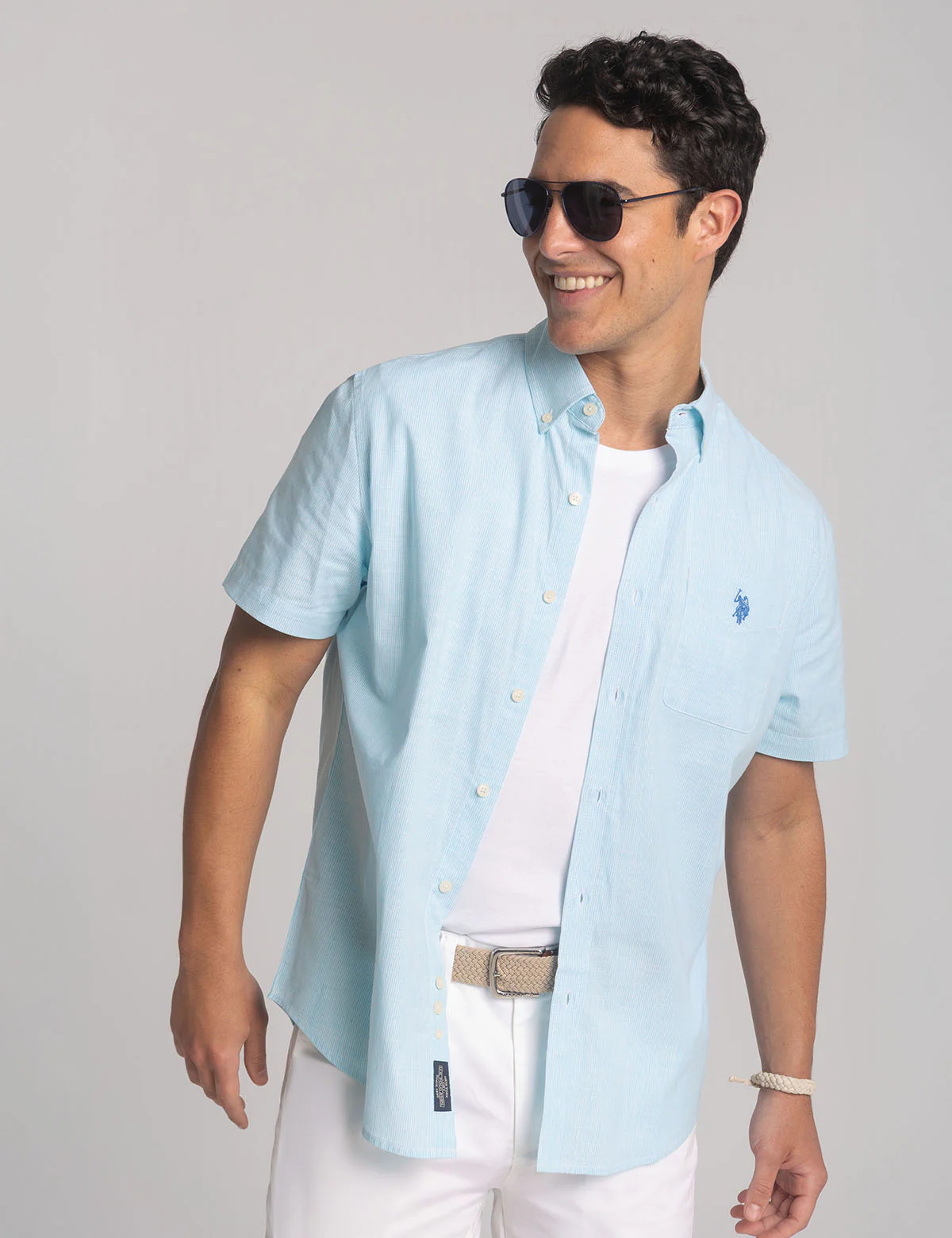 

Рубашка U.S. Polo Assn Sleeve Slub Poplin Shirt With Pocket, голубой