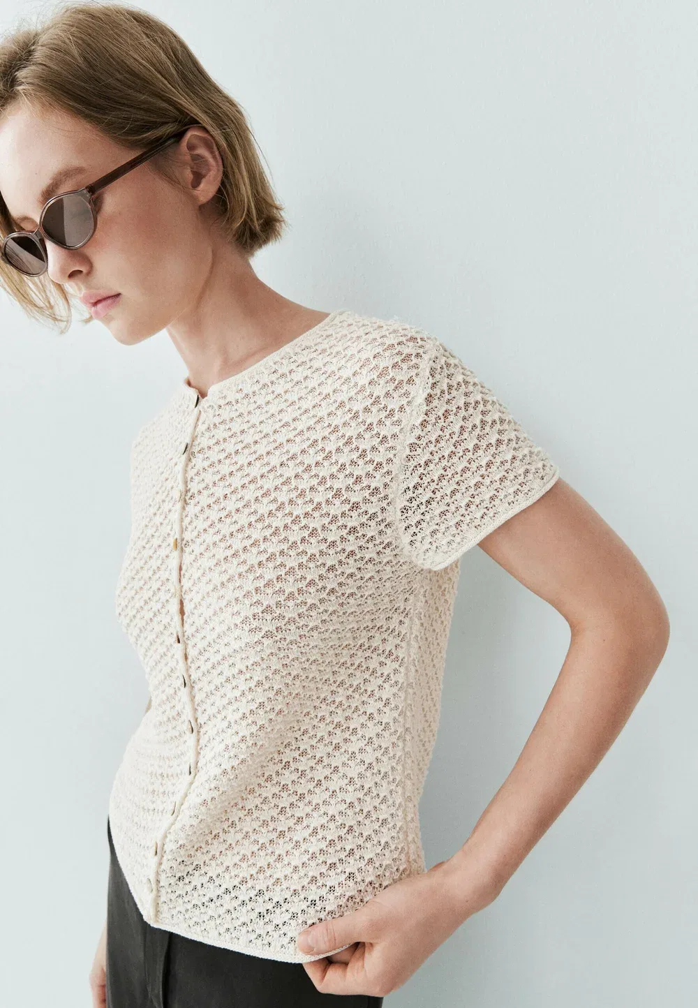 Вязаный кардиган - кардиган Massimo Dutti, White