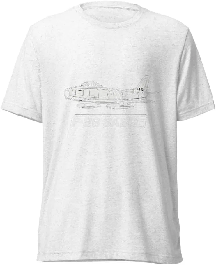 Мужская футболка с принтом F-86 Sabre Jet, Solid White Triblend