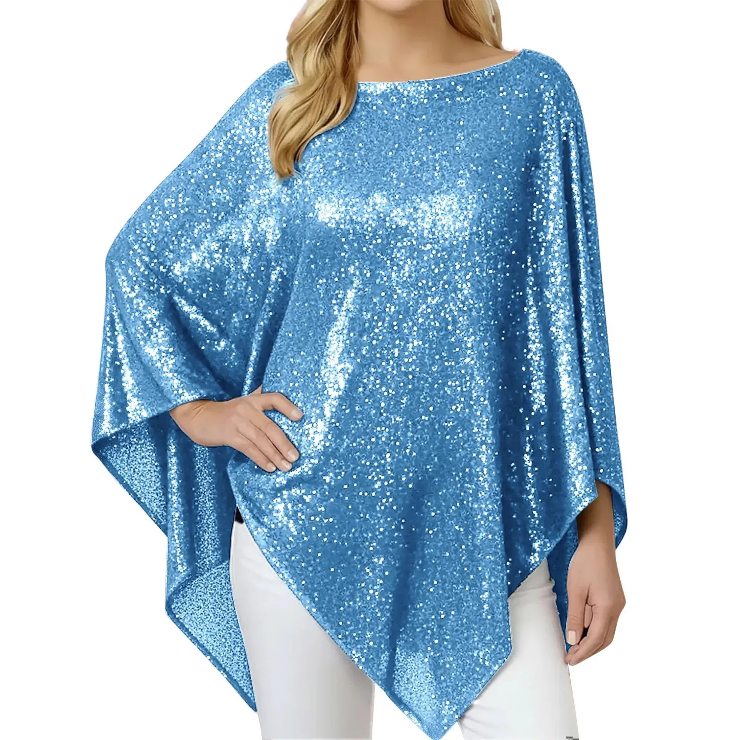 Женская блузка-туника с асимметричным низом, с принтом, с рукавом 3/4, Gold Foil Print, Azure