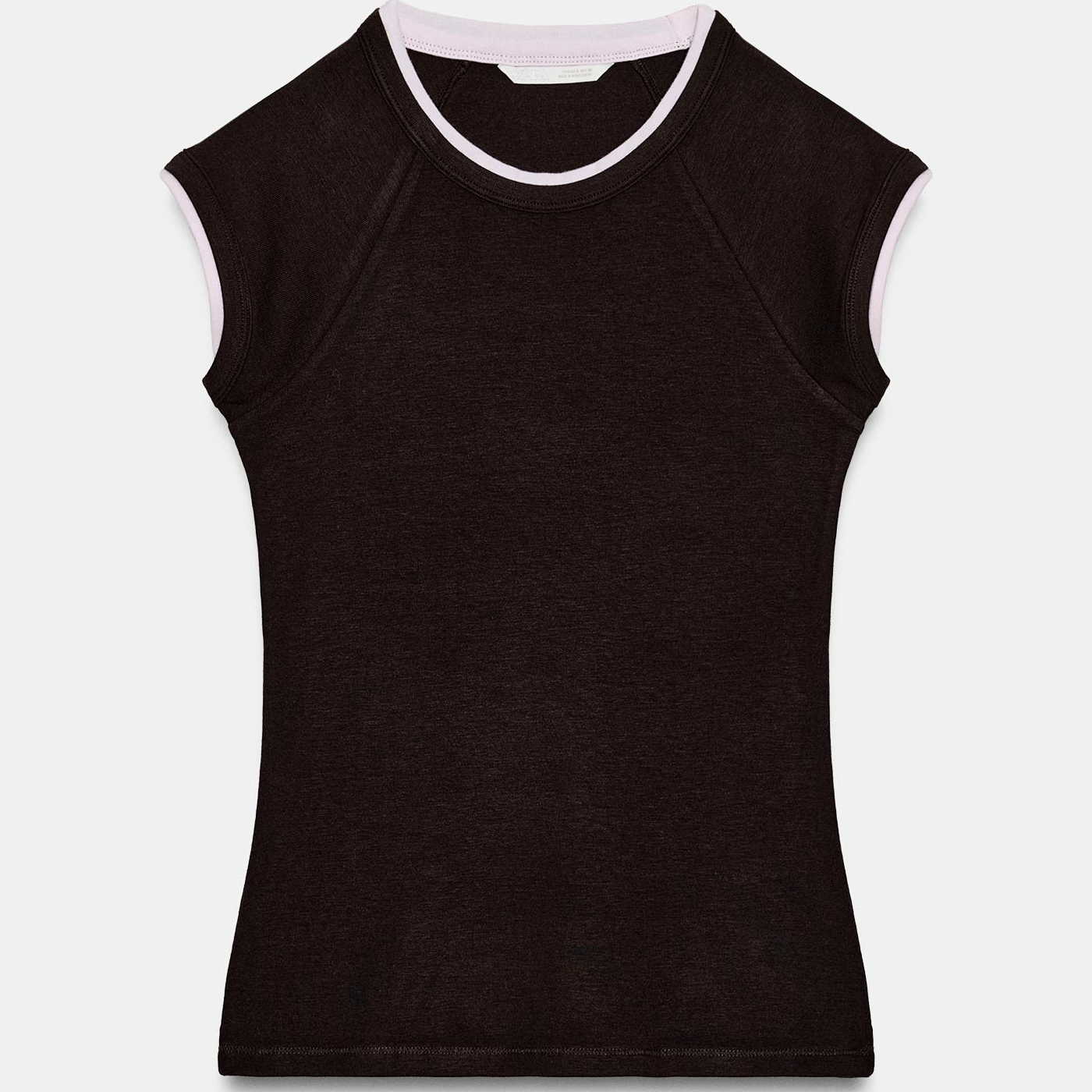 Футболка Zara Double Short Sleeve Effect, шоколадный — фото 2