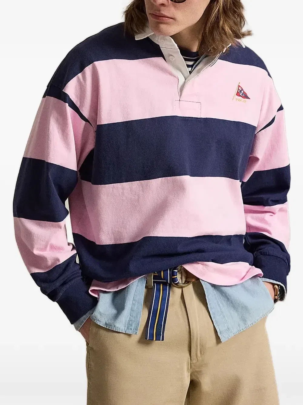 Поло с длинными рукавами в полоску POLO RALPH LAUREN, розовый
