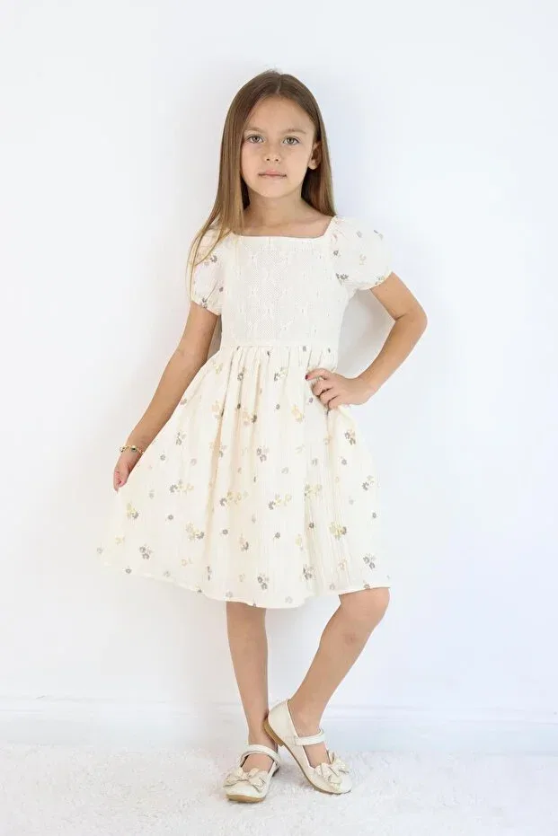 Детское платье для девочек хлопковое Lacy Muslin Dress Miababy, Ecru — фото 2