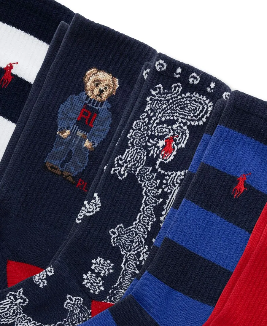 Мужские джинсовые носки RL Denim Bear с ребристой отделкой, усиленной пяткой и носком, комплект из 6 пар Polo Ralph Lauren, Navy/Red — фото 2