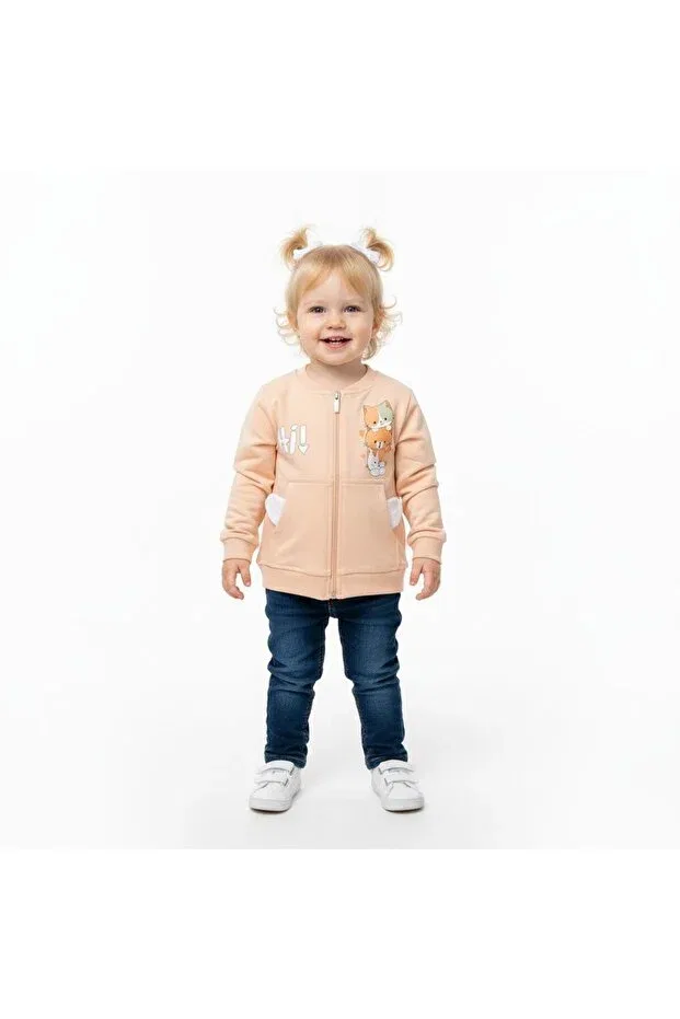 Детский кардиган для девочек хлопковый Cat Girl Baby Cardigan Seabubbles, Powder — фото 2