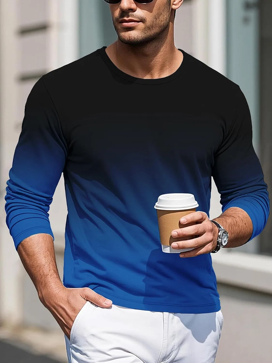 Мужская футболка с градиентом Long Sleeve Tee Shirts, #14 — фото 2