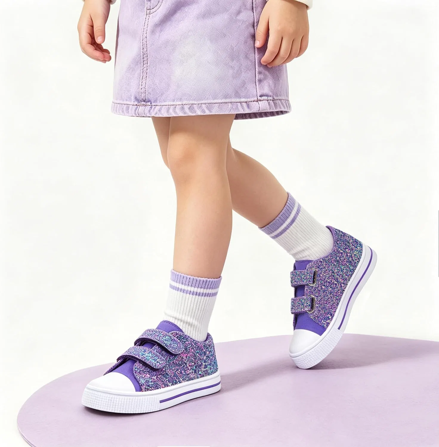 Детские кроссовки для девочек с блестками EUXTERPA, Purple Glitter — фото 2