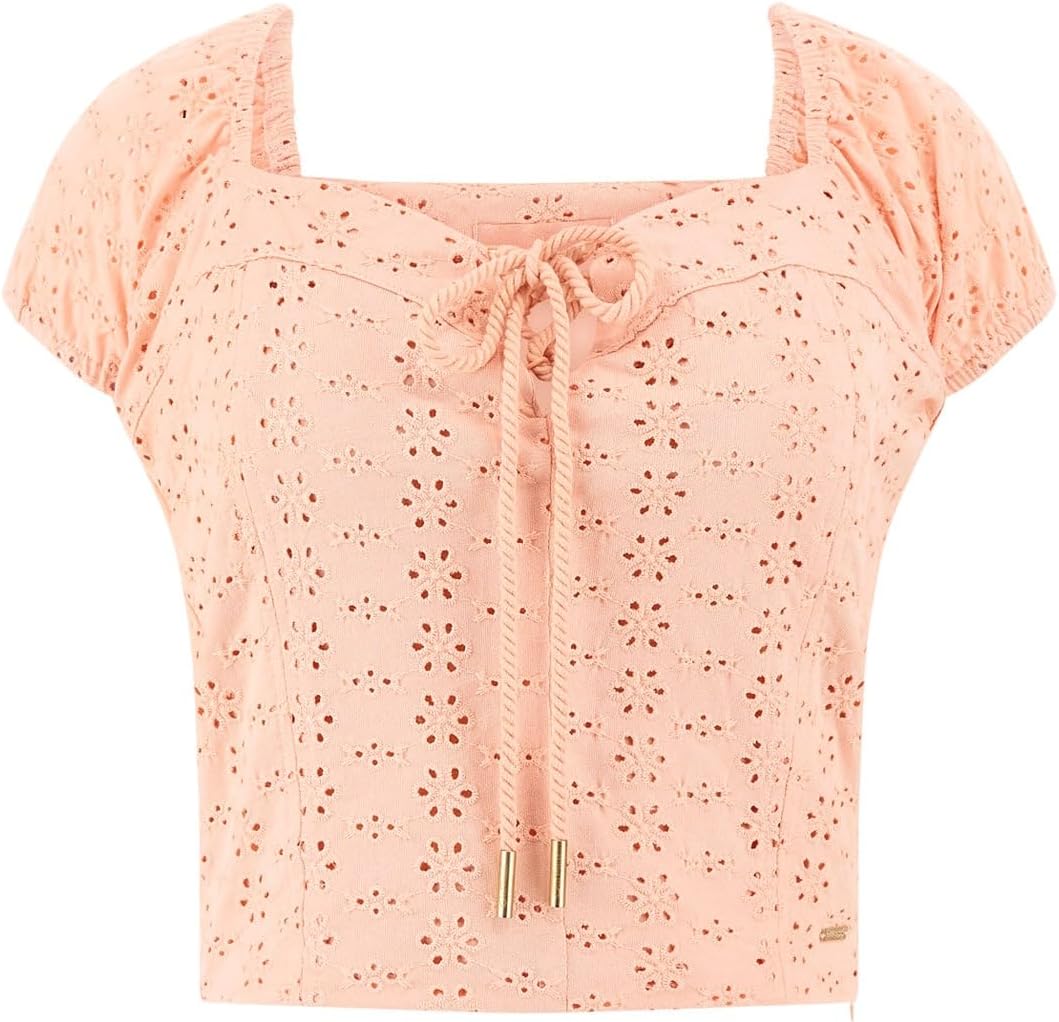 

Футболка GUESS Womens Eco Short Sleeve Eliane Puffed Top, Peach Creme Multi, Оранжевый, Футболка GUESS Womens Eco Short Sleeve Eliane Puffed Top, Peach Creme Multi