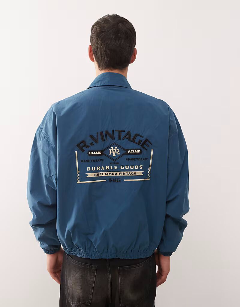

Куртка-бомбер Harrington с вышивкой на спине в чернильно-синем цвете Reclaimed Vintage